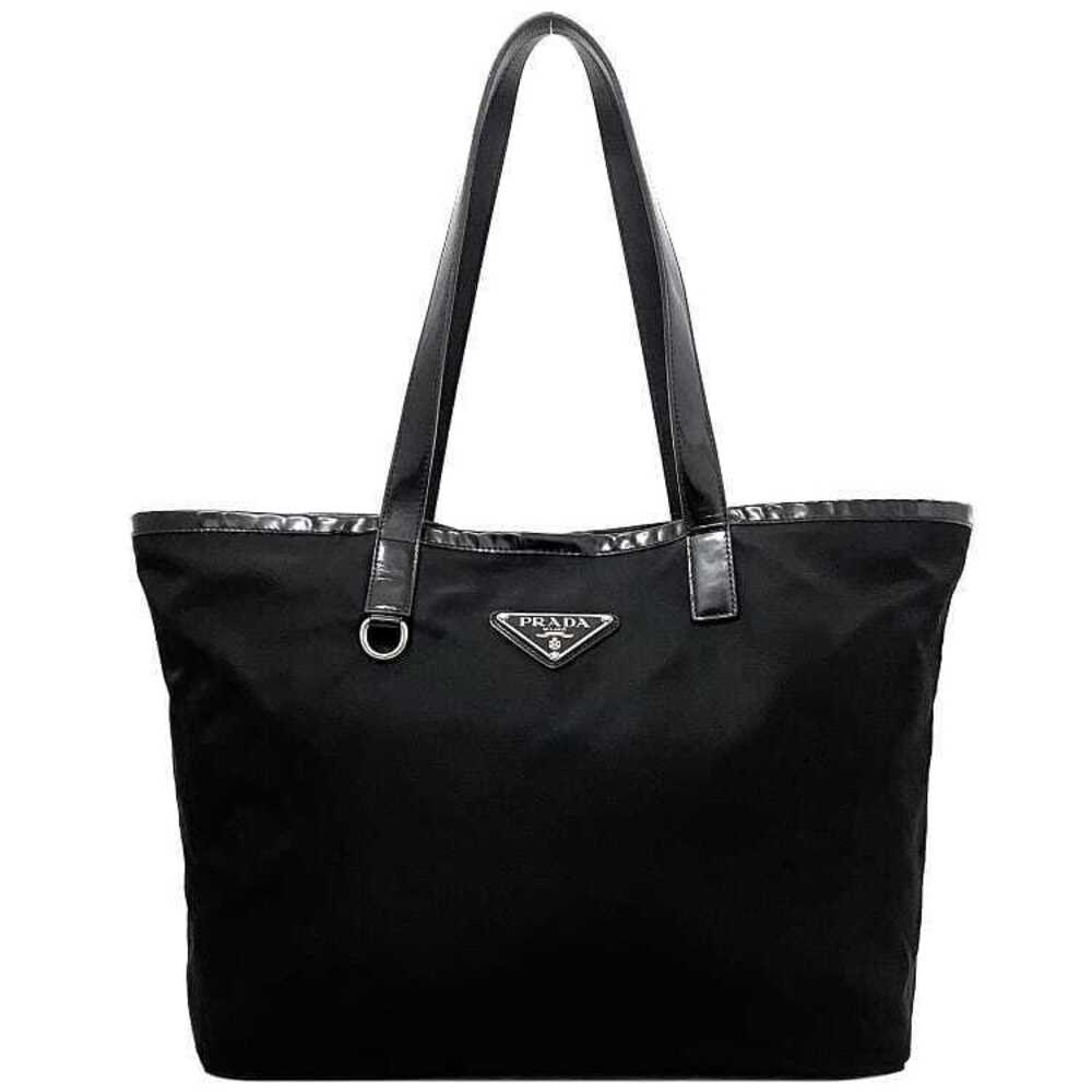 Prada Tote Bag Black Silver Tessuto Pocono Shoulder Documents Triangle Plate